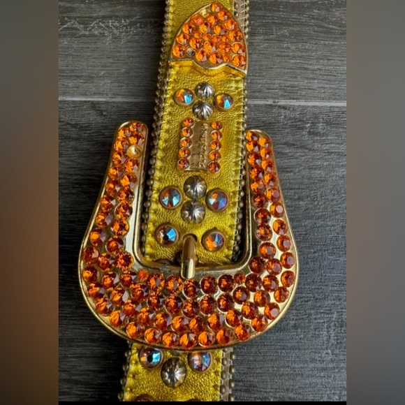 b.b. Simon Gold Fire Double Row Size 32 Studded Crystal belt - Picture 2 of 10
